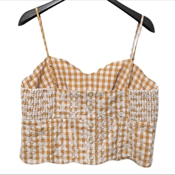 Anthropologie MAEVE Scalloped Hem Gingham Button Crop Top 14 - Picture 6 of 10
